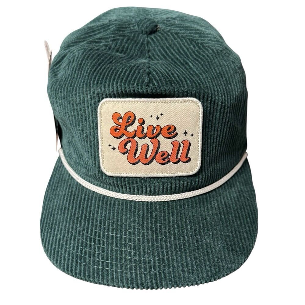 Live Well Pukka Patch Logo Corduroy Snapback Hat Green Adjustable Cap Surf NWT